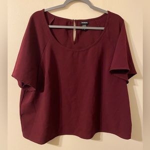 Torrid Crepe Flutter Sleeve Cropped Blouse‎ Top Deep Merlot Burgundy Size 3 3X